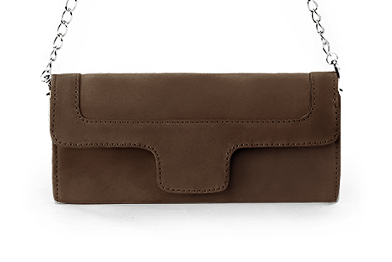 Dress clutch for wedding and parties in chocolate brown leather - Profile view